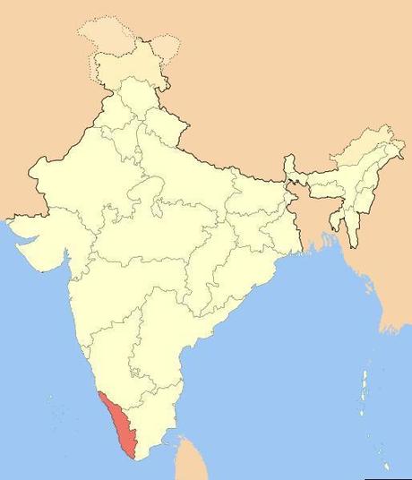 Lo Stato del Kerala evidenziato in rosso
