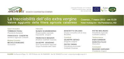 Domani, a Cosenza, nuovo convegno ASSOPROLI-UNAPROL sulla tracciabilità dell’olio extra vergine.
