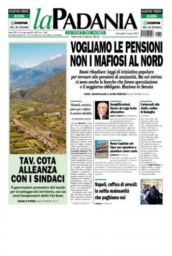 La prima pagina della 'Padania' nessun titolo per Boni indagato