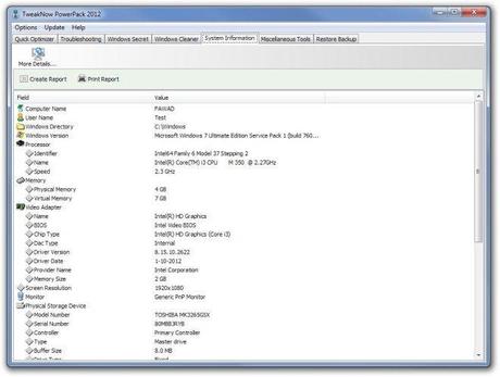 TweakNow PowerPack 2012 System Information Velocizzare e ottimizzare Windows: TweakNow PowerPack 2012