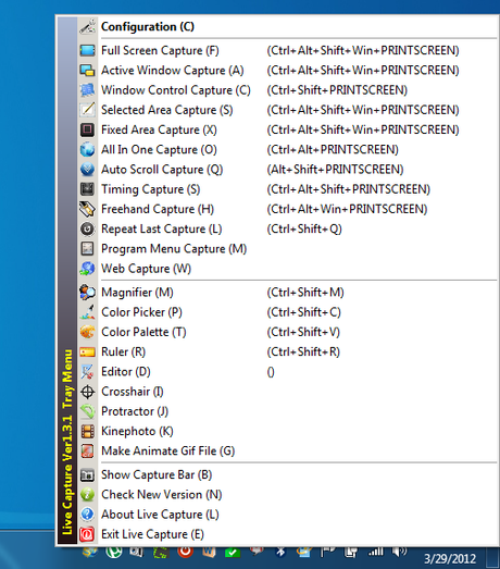 Config Live Capture Notification Icon1 Catturare screenshot e schermate con Windows, 5 ottimi programmi