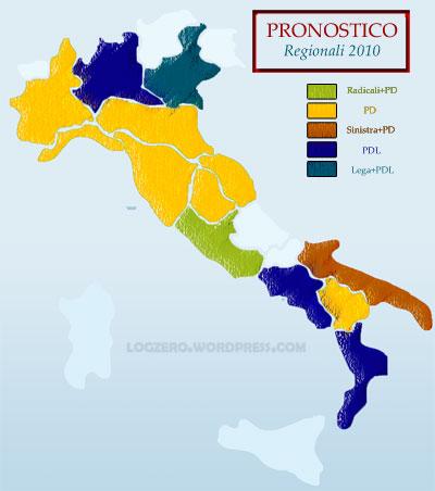 Pronostico per le regionali 2010: PD 9, PDL 4