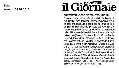 Palmares 2010 di Villa Petriolo per l'enoturismo:  Best of d'oro dalla rete GWC e L'Impronta Go Wine