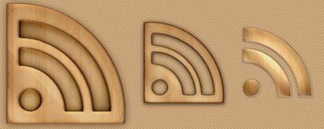 Set 3 icone RSS con effetto legno