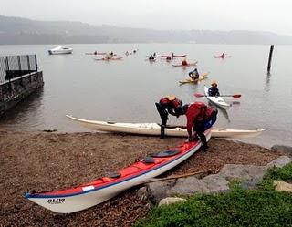 Orta lake with rain