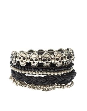 Image 1 of ASOS Friendship Bracelet Pack With Chains And Skulls
