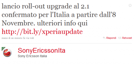 Aggiornamento ad Android 2.1 finalmente confermato per la famiglia Xperia