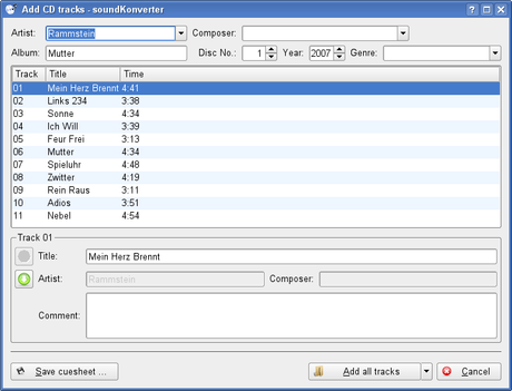 SoundKonverter  convertitore audio per l'ambiente grafico KDE facile da usare.