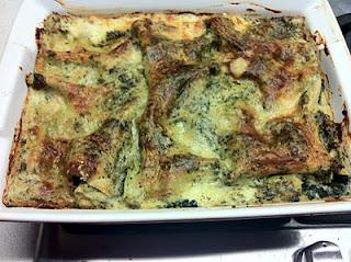 Lasagne verdi con spinaci, pesto e gorgonzola