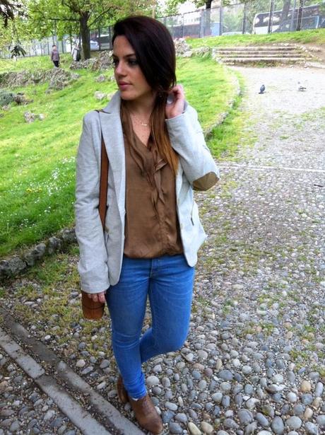 Grey blazer and brown details