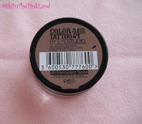 Maybelline Color tattoo 24hr: swatch n°40, Permanent Taupe.