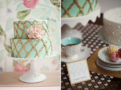 Mint, pink & gold dessert table