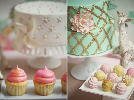 Mint, pink & gold dessert table