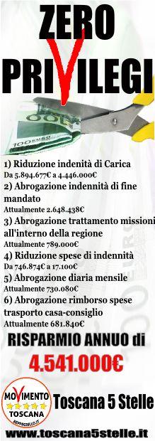 ZERO PRIVILEGI: ridurre i costi della “casta” toscana si può !