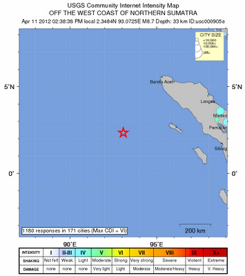 Terremoto di magnitudo 8.7  a Sumatra nell'arcipelago indonesiano: allarme tsunami