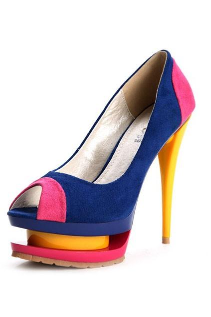 Chic Peep-toe Multicolored Interbedded Platform Pumps