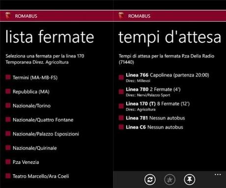 romabus wp7 Orari degli autobus di Roma a portata di smartphone con RomaBus per Windows Phone