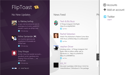 Twitter and FB Applicazione Facebook e Twitter per Windows 8, Fliptoast