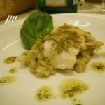 battuta di melanzane con San Pietro e salsa di alici