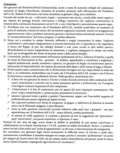 I giocatori rispondono all’AIR, e la mandano in touche