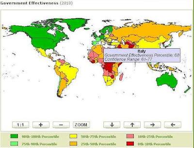 Banca Mondiale: mappe su efficacia governo e controllo corruzione