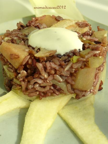 Tortino di riso misto integrale con Belga, Pera e Crema di ricotta