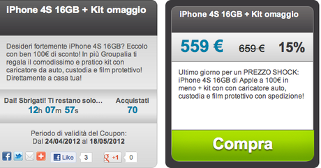 OFFERTA: su Groupalia iPhone 4S a 559€ con Kit omaggio!