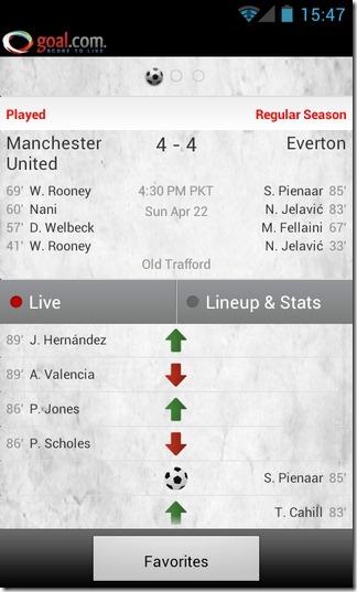 Goal.com Android Events Risultati delle partite in tempo reale su Android con Goal.com