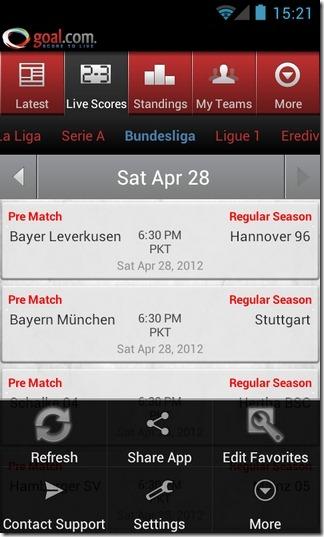 Goal.com Android Live Risultati delle partite in tempo reale su Android con Goal.com