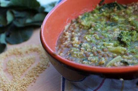 Zuppa di miglio ai broccoletti e lenticchie
