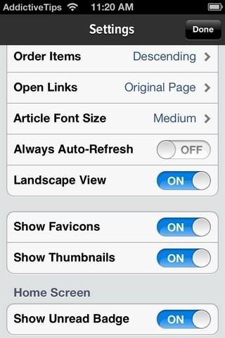 Newsify Settings Newsify: RSS Client per Google Reader [Apple iPhone iPad iPod App]