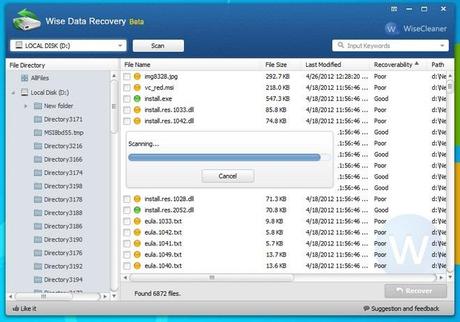 Scanning Recuperare File Persi e Cancellati su Windows con Wise Data Recovery
