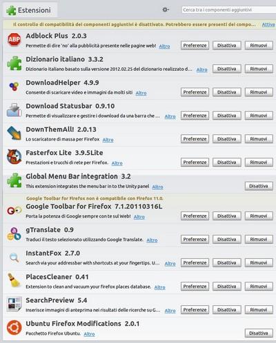 Firefox 12 KIT Plus - Elenco estensioni installate