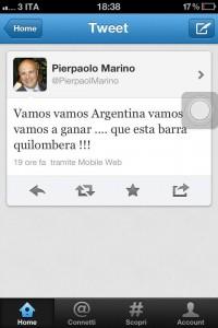 FOTO-Marino su twitter: “Vamos vamos Argentina…..”