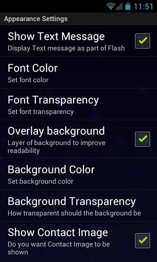 SMS Flash Android Settings Appearance1 SMS Flash, un ottimo programma per le notifiche SMS su Android