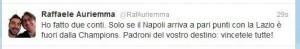 FOTO-Auriemma su Twitter: ” Ho fatto due conti. Solo se il Napoli….”