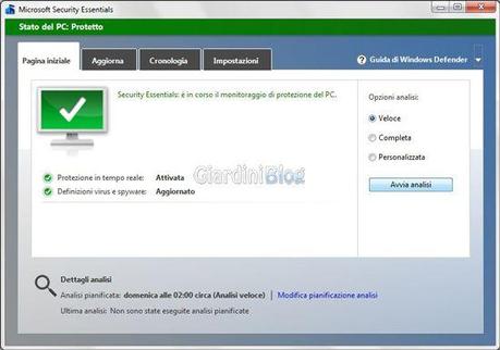 Microsoft Security Essentials 4 - schermata