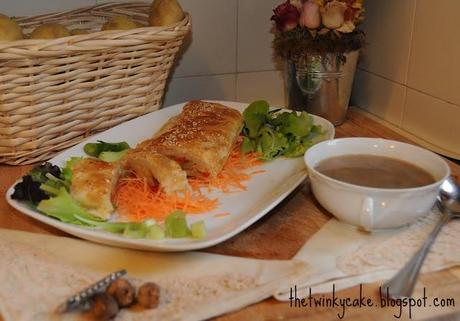 Strudel di verdure e vellutata di funghi (menù vegano)