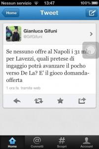 FOTO-Gifuni su Twitter: ” Se nessuno offre al Napoli 31 mln per Lavezzi…”