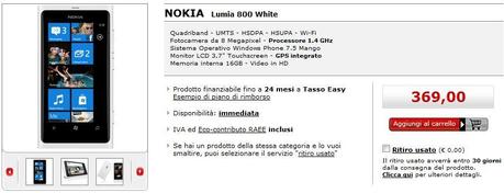 Nokia Lumia 800 bianco (Gloss White) in offerta su Mediaworld a 369 Euro