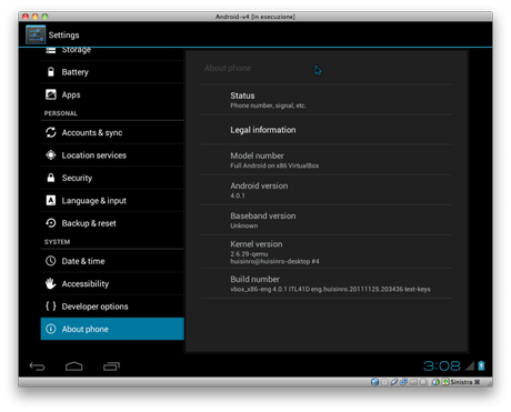 Android v4 In esecuzione 21 1024x826 Utilizzare Android Ice Cream Sandwich 4.0 su PC tramite VirtualBox