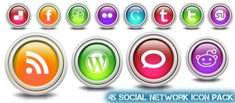 45 icone social network in 6 colorazioni diverse