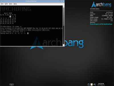 ArchBang progetto di distribuzione che combina una versione leggera di Arch Linux con l'aumento ancora più leggero window manager  Openbox Desktop.