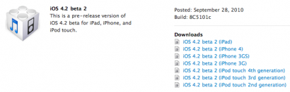 Apple rilascia la beta2 del firmware 4.2