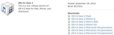 Disponibile iOS 4.2 Beta 2 e iTunes 10.1 Beta per gli sviluppatori