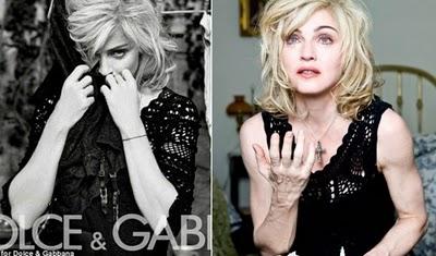 Madonna per Dolce & Gabbana, prima e dopo il Photoshop