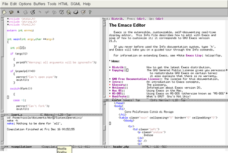 Emacs è un editor di testo libero estremamente versatile molto popolare fra i programmatori.