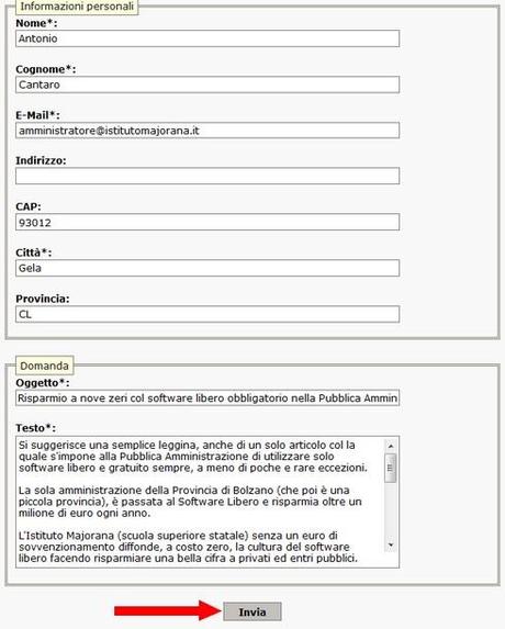 Compilazione modulo: Esprimi un'opinione