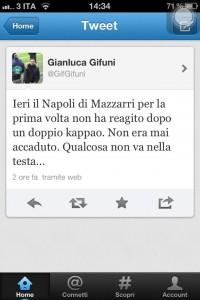 FOTO-Gifuni su Twitter: ” Ieri il Napoli di Mazzarri per la prima volta…”