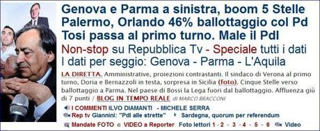 Elezioni, terremoto politico: Il Pdl crolla, Lega e CentroSinistra in calo, Boom Grillo al 15%